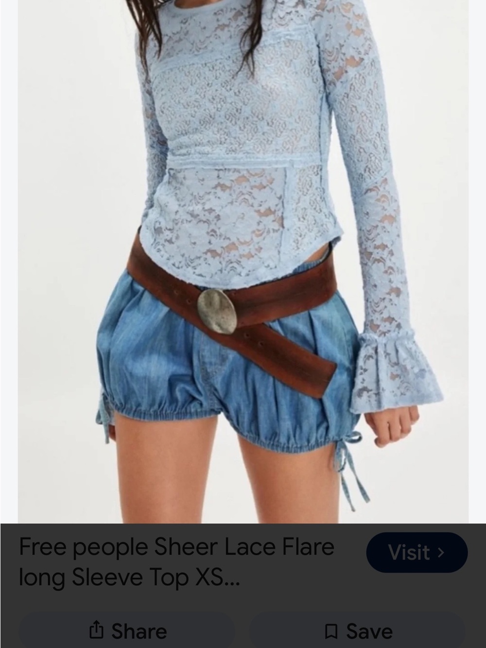 Free People Light Blue Sheer Lace Flare Sleeve Top  Worn 1x  size Small
